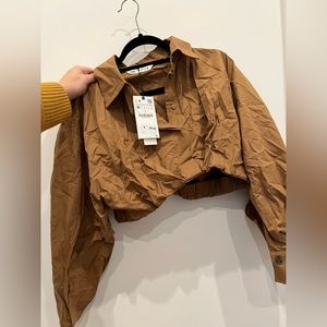 Zara collared crop in UPS brown